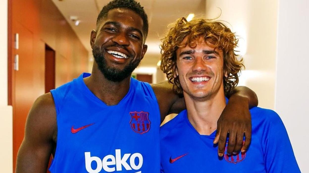 Umtiti y Griezmann, en la Ciudad Deportiva del Barcelona