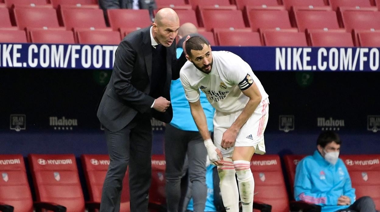 Zidane y Benzema, ayer en el Wanda Metropolitano