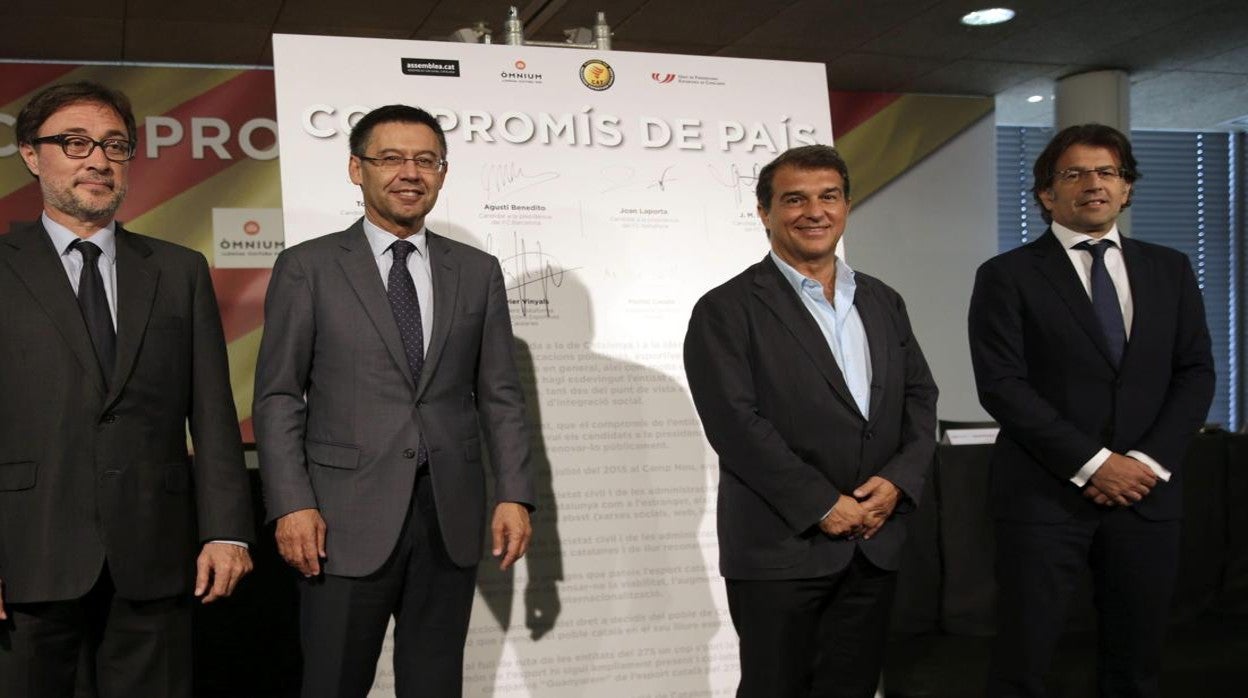 Bartomeu y Laporta, junto a Benedito y Freixa en un acto del Barcelona