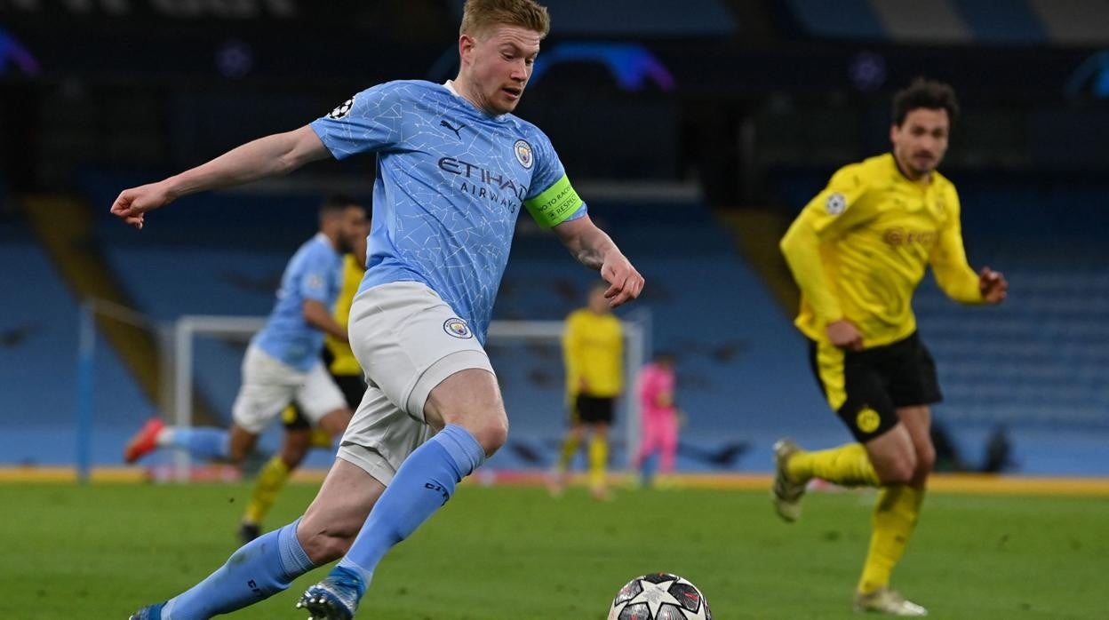 El belga De Bruyne, en un partido de la Champions con el Manchetser City