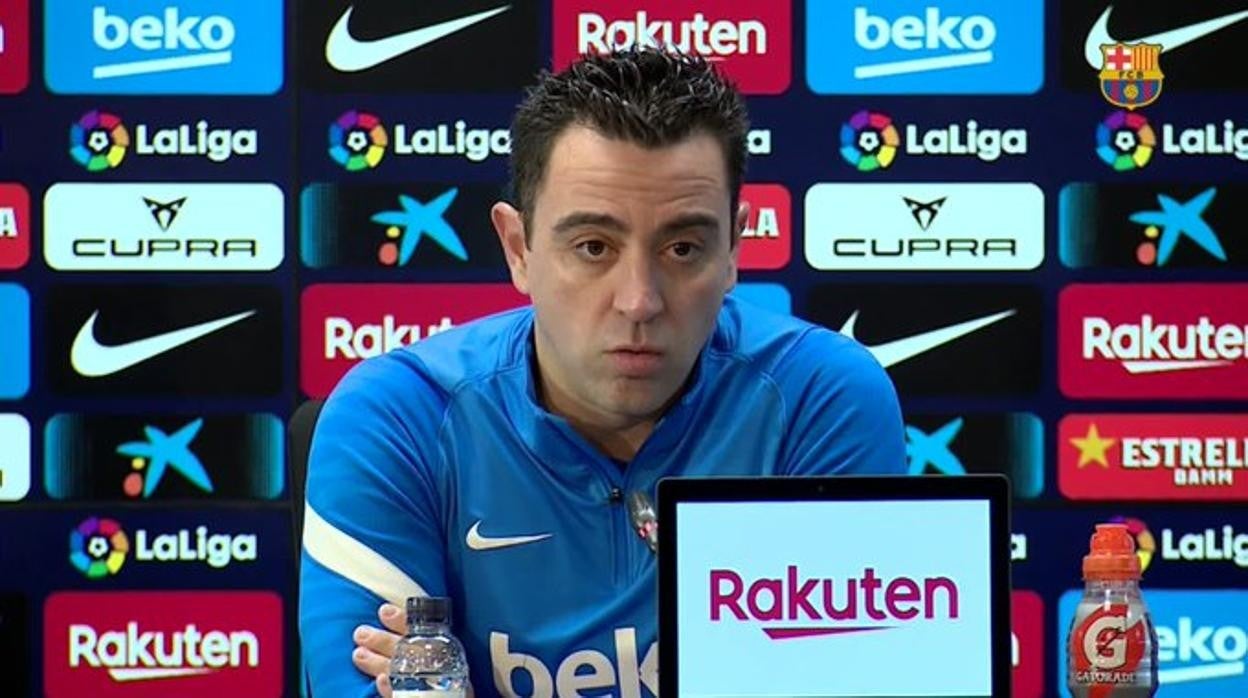 Xavi, durante la rueda de prensa