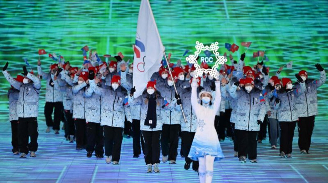 Los deportistas del Comité olímpico ruso, en la ceremonía de inauguración de Pekín 2022