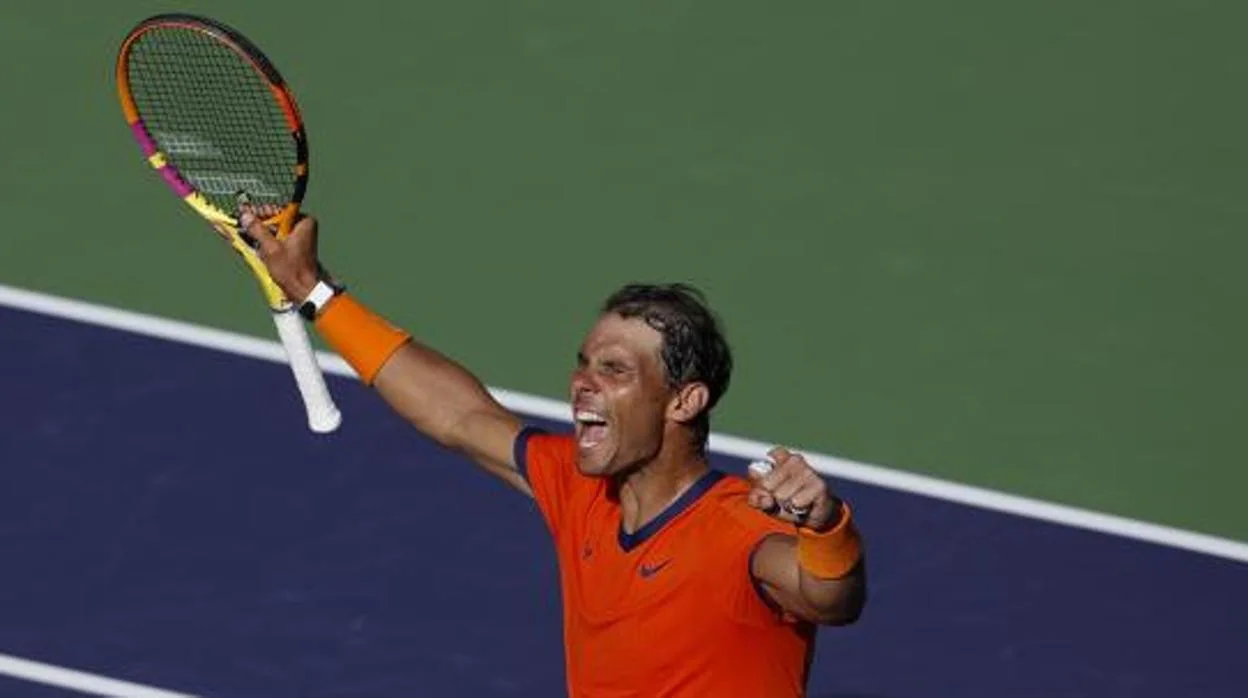 El tenista Rafa Nadal celebrando la victoria en su debut en el torneo de Indian Wells