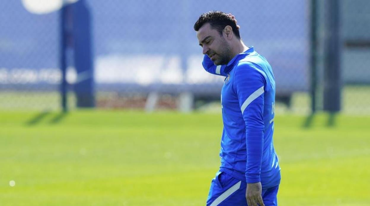 Xavi, durante un momento del entrenamiento de este domingo