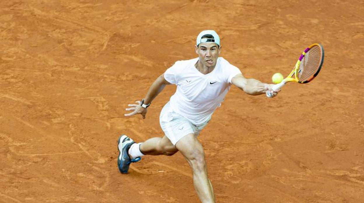 Rafa Nadal, en su primer entrenamiento en la Caja Mágica