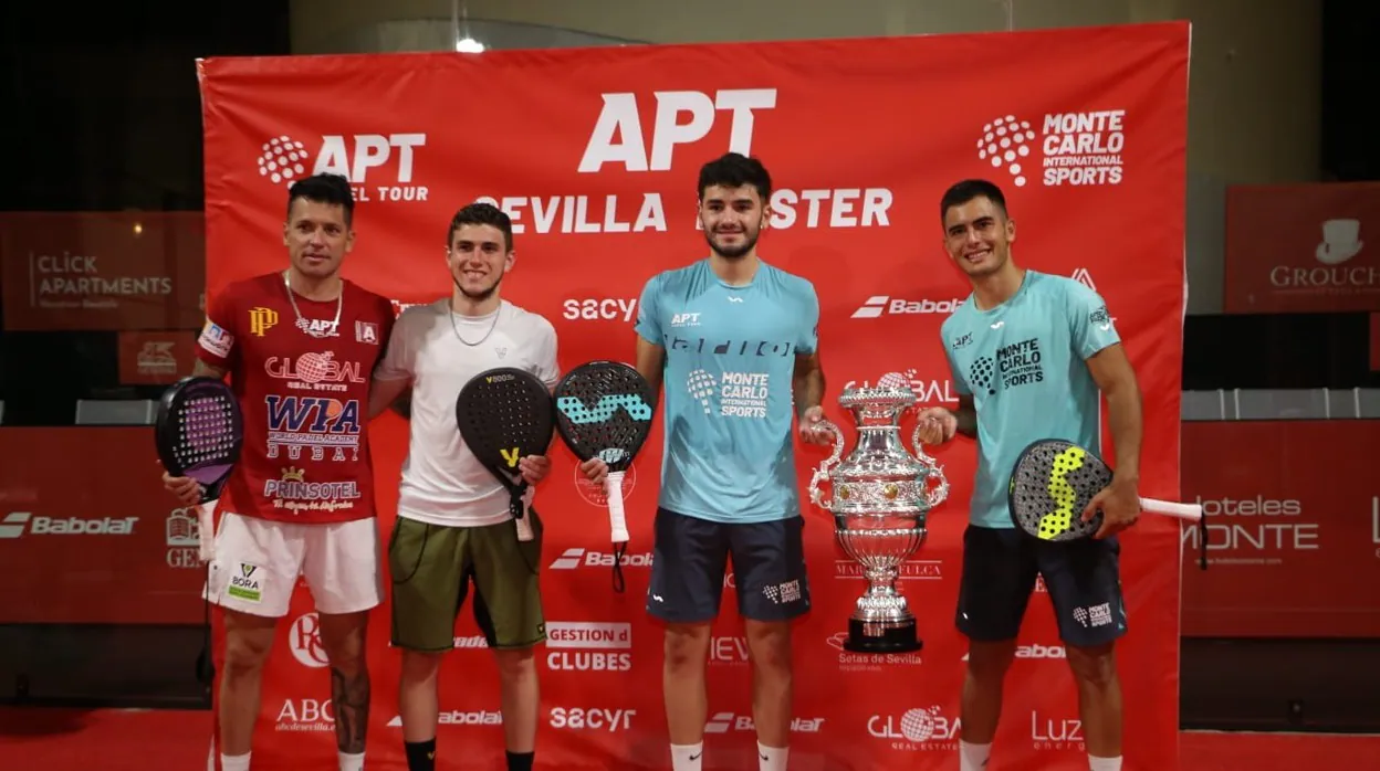 Allemandi, Domínguez y los dos ganadores del torneo, Dal Bianco y Arce
