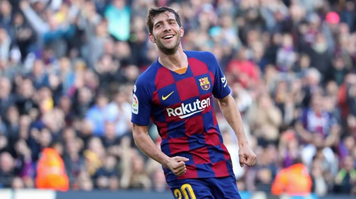 Sergi Roberto celebra un gol con el Barcelona