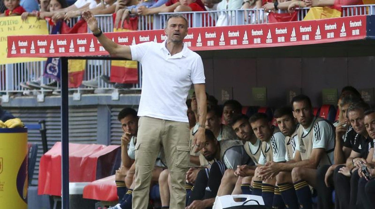 Luis Enrique, en la banda, durante el España-República Checa en La Rosaleda