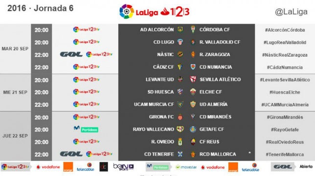 El Cádiz CF-Numancia de la sexta jornada, el martes 20 a las diez de la noche