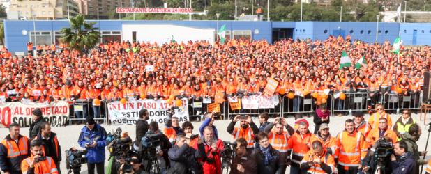 Manifestación de los sindicatos de estibadores en el puerto de Algeciras