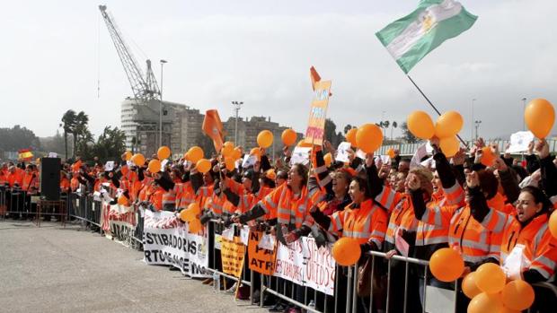 Protesta de estibadores en el Puerto de Algeciras el pasado febrero
