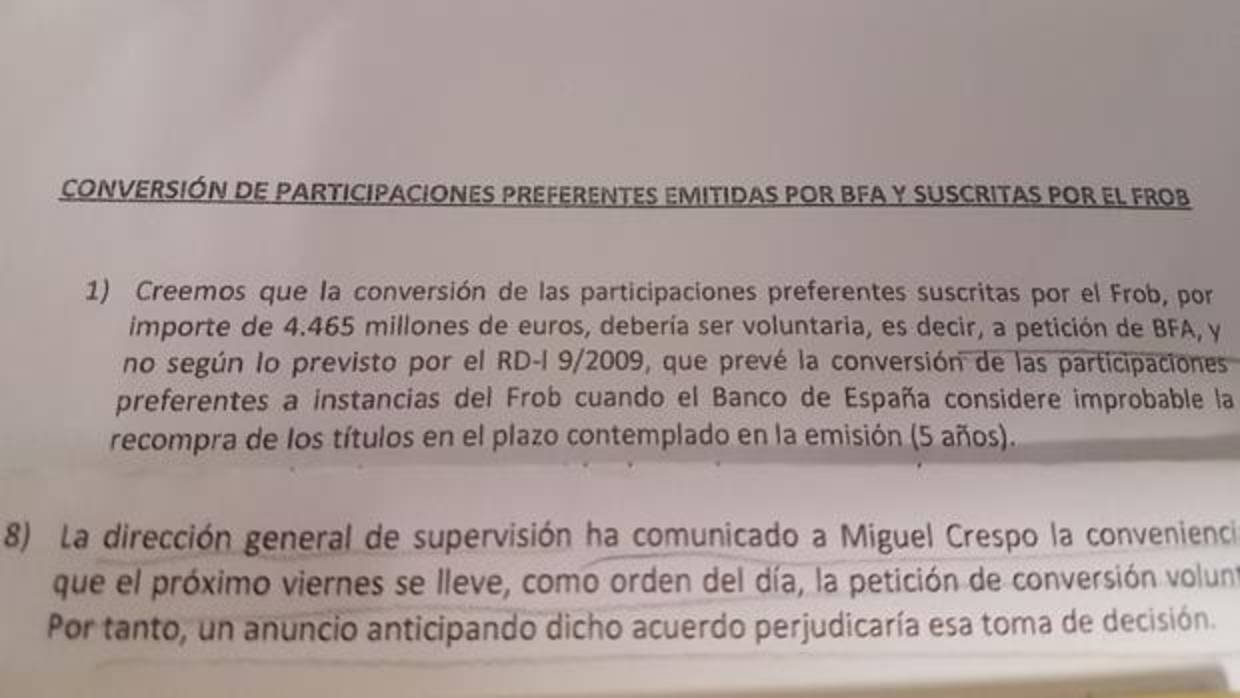 Parte del sumario judicial en la que se reproduce el documento adjunto al «mail» de Ordóñez a De Guindos