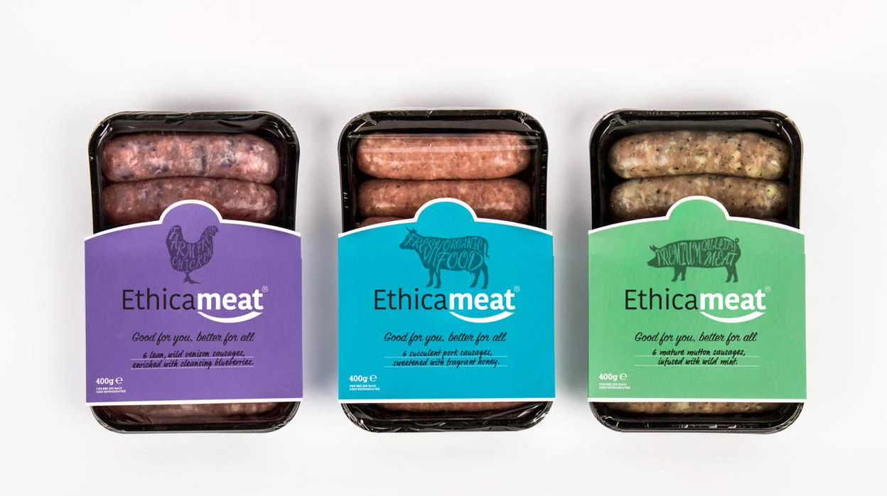 Boceto de productos cárnicos con el sello de Ethica meat
