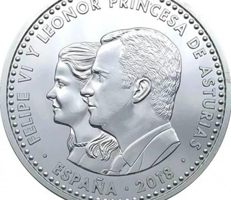 Imagen de la moneda con las figuras del Rey Felipe VI y la Princesa Leonor