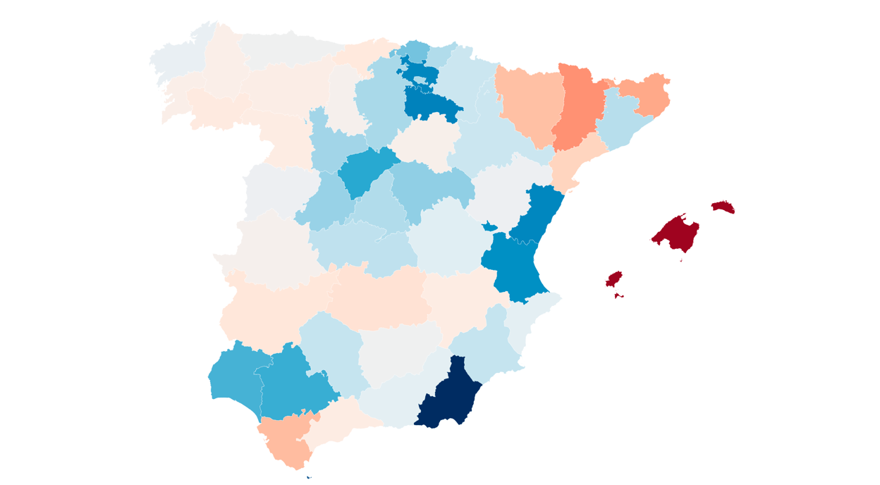 Almería y La Rioja, donde más empleo se creó en octubre; Baleares y Lérida, donde más se destruyó