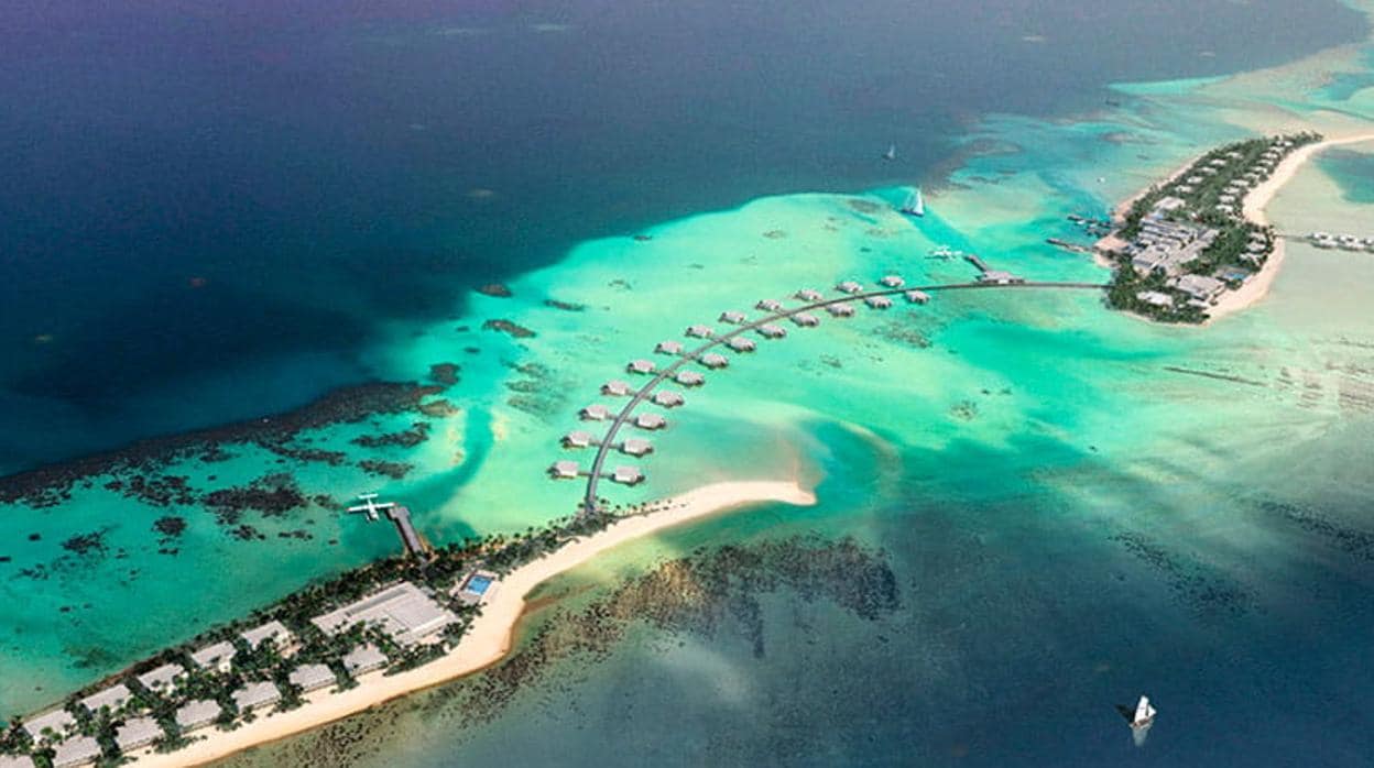 El complejo hotelero en el Atolón Dhaalu de las Islas Maldivas