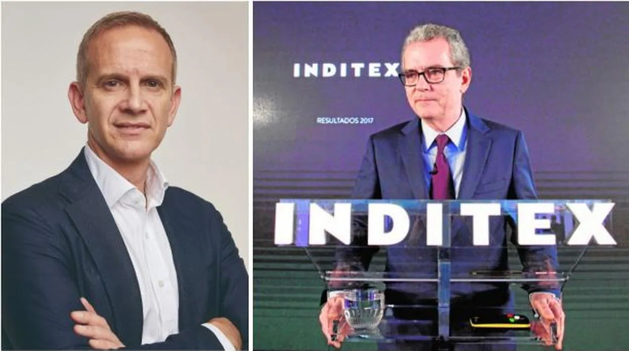 El nuevo consejero delegado de Inditex, Carlos Crespo (i) y el presidente de Inditex, Pablo Isla (d)