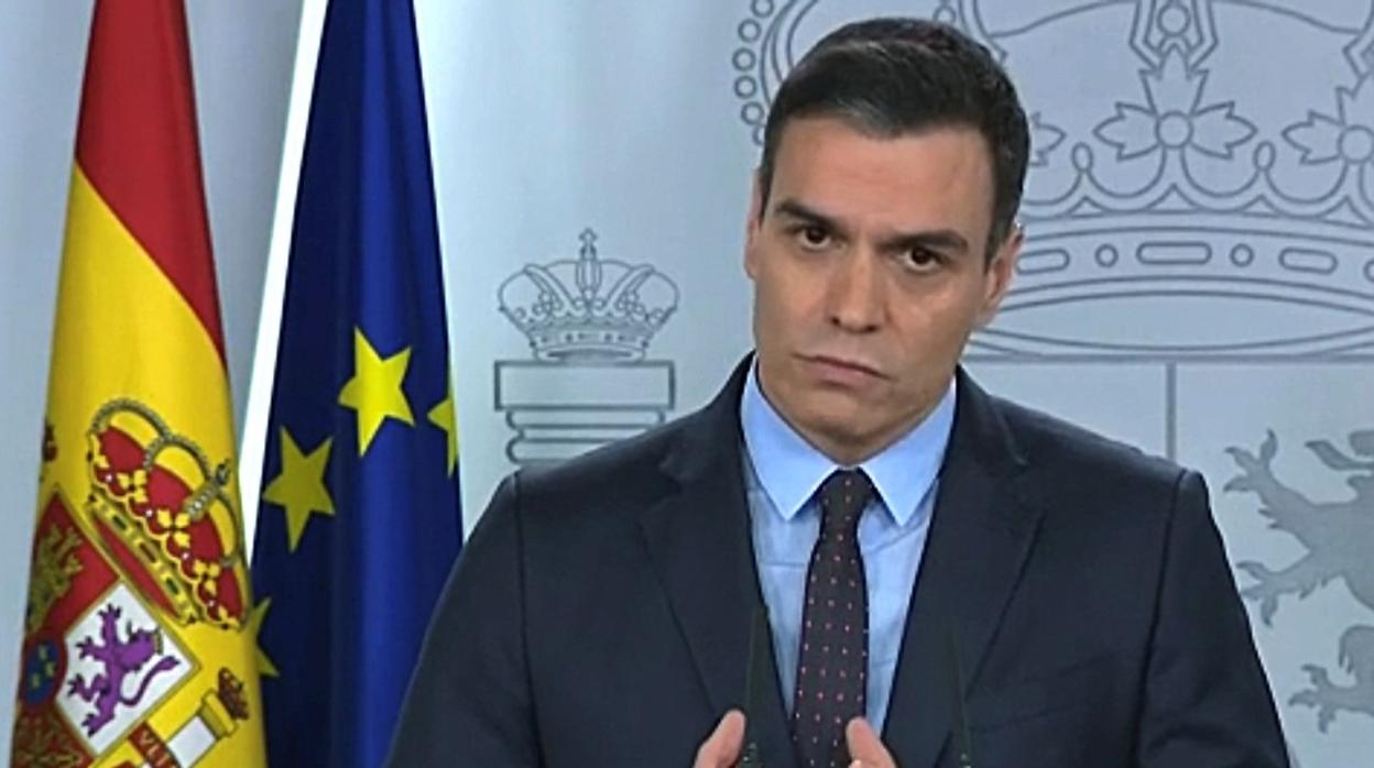 El presidente del Gobierno, Pedro Sánchez, durante su comparecencia de esta noche