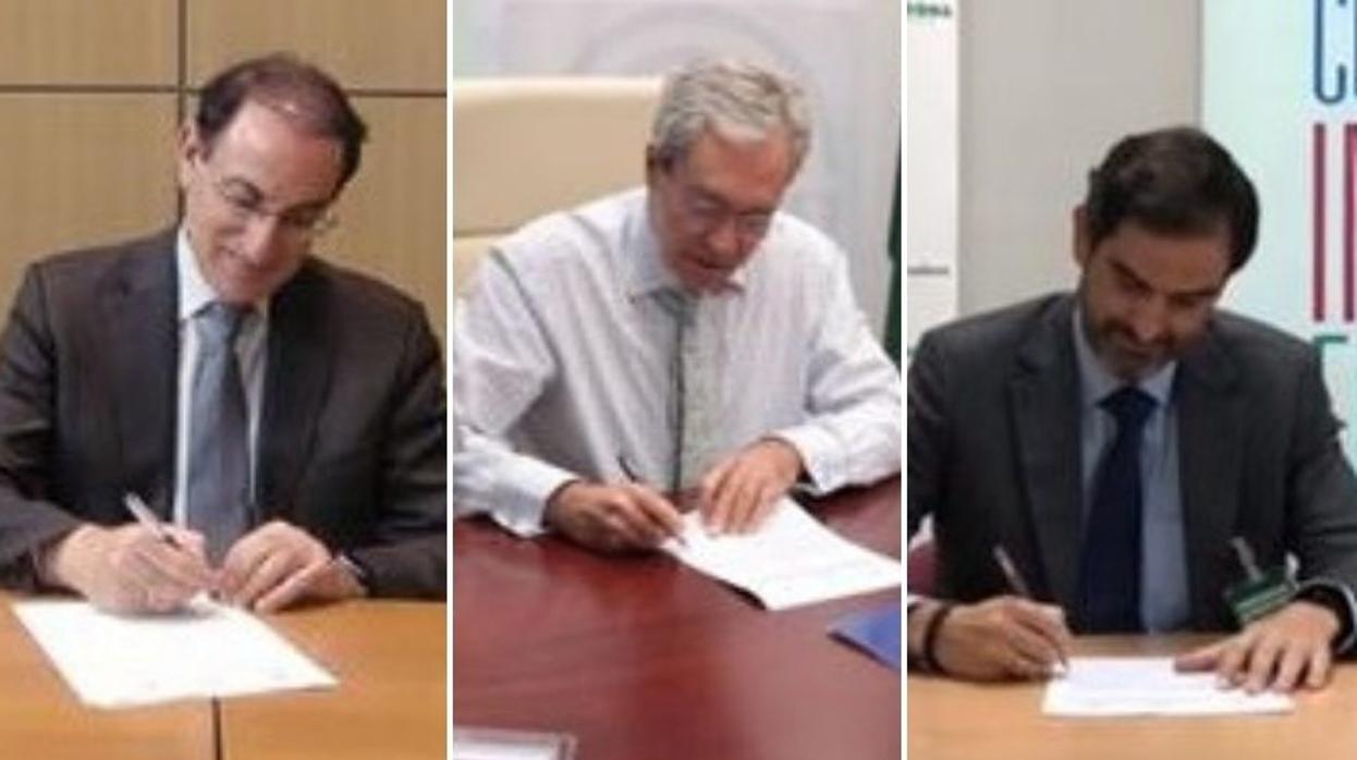 Javier González de Lara, Rogelio Velasco y Jorge Romero firman el convenio de colaboración para la innovación empresarial