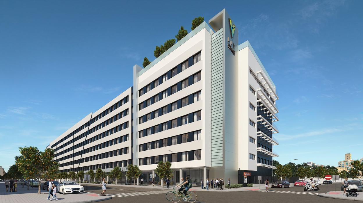 Imagen virtual de la nueva residencia de estudiantes, que tendrá 662 habitaciones y será la mayor de Andalucía