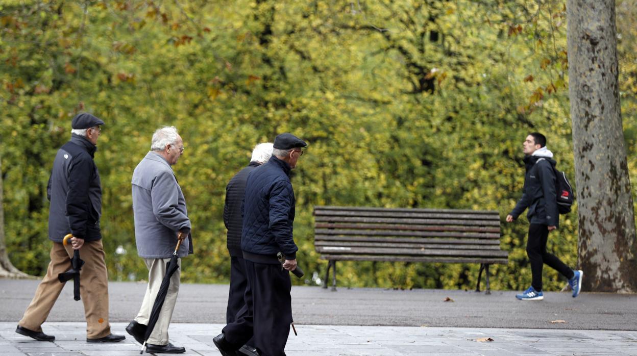 Pensionistas pasean en parque