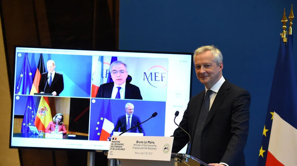 Los ministros de Economía de Alemania, Francia, Italia y España durante la videoconferencia de ayer