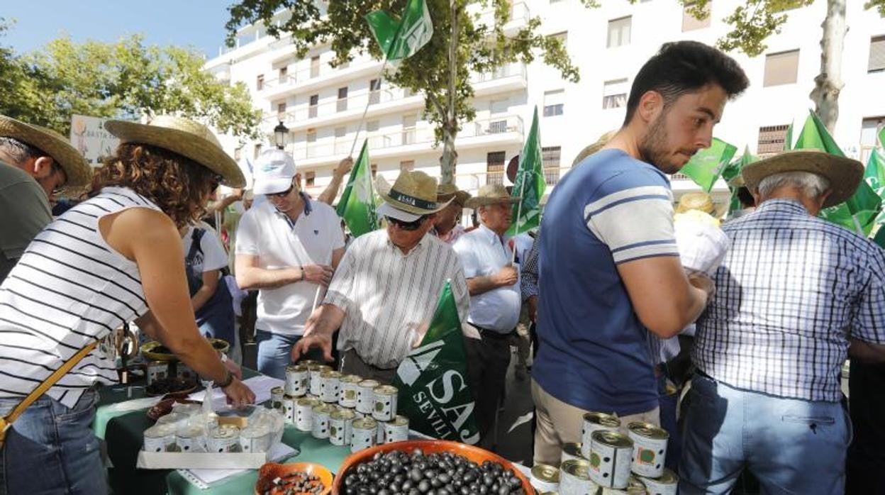 Imagen de archivo de una manifestación de productores de aceituna negra contra los aranceles estadounidenses