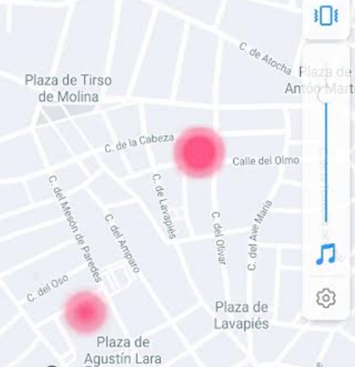 En España Sister recibe más alertas de emergencia los viernes a las 10 de la noche y más acompañamientos como prevención a las 7, 8, 9 y 10 de la noche. Este es un mapa de la última semana indicando zonas en Madrid en las que hay que ser cuidadosas