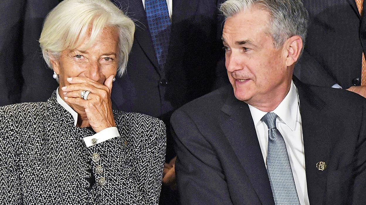 Christine Lagarde, presidenta del BCE, y Jerome Powell, presidente de la Fed