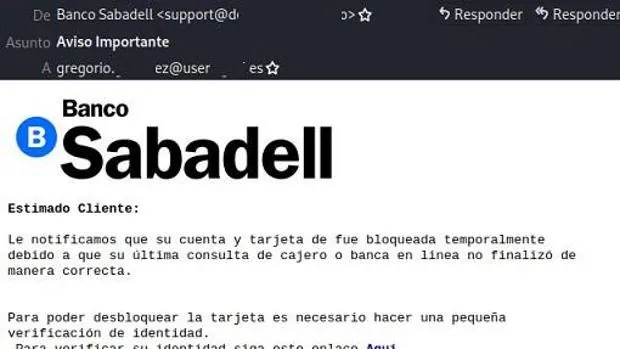 Alerta de fraude: «El Banco Sabadell no tiene ningún aviso importante para ti, es 'phishing'»
