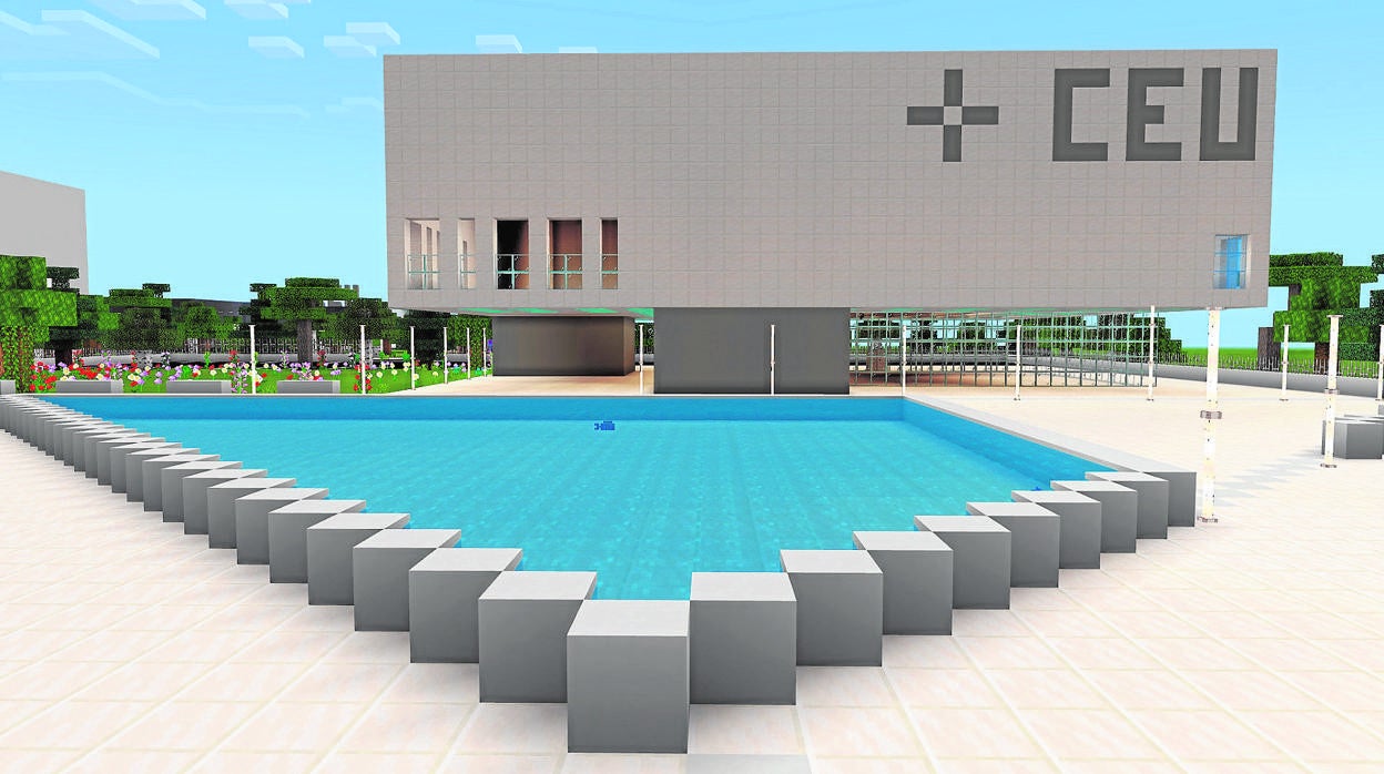 Una imagen del campus de CEU en Minecraft