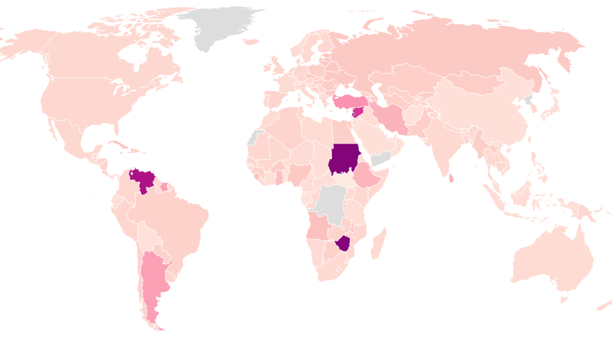 Mapa de la tasa de inflación y el crecimiento por países