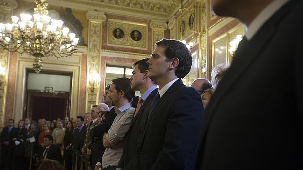 Albert Rivera junto a Andrés Herzog y Pablo Iglesias