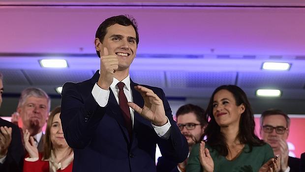 Albert Rivera durante la noche electoral.