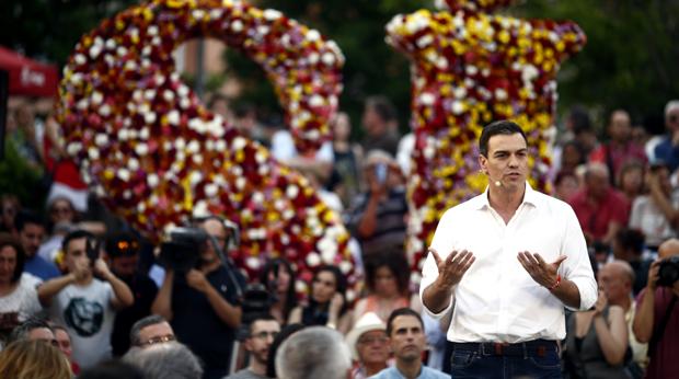 Pedro Sánchez durante el acto de apertura de campaña en Madrid