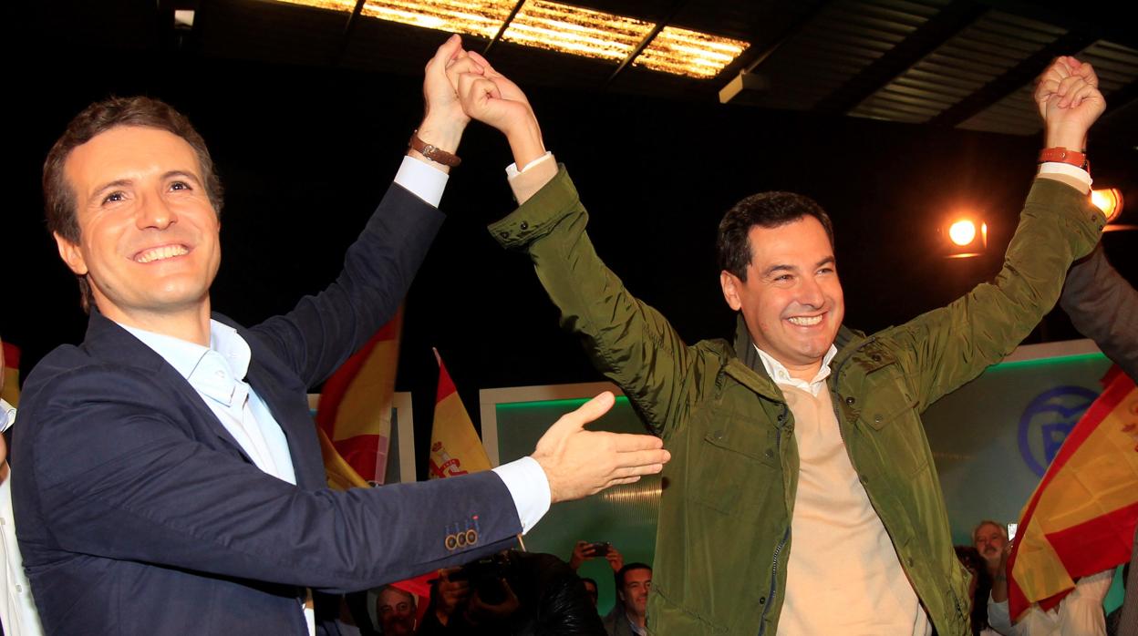 Pablo Casado y Juanma Moreno, este domingo en Algeciras