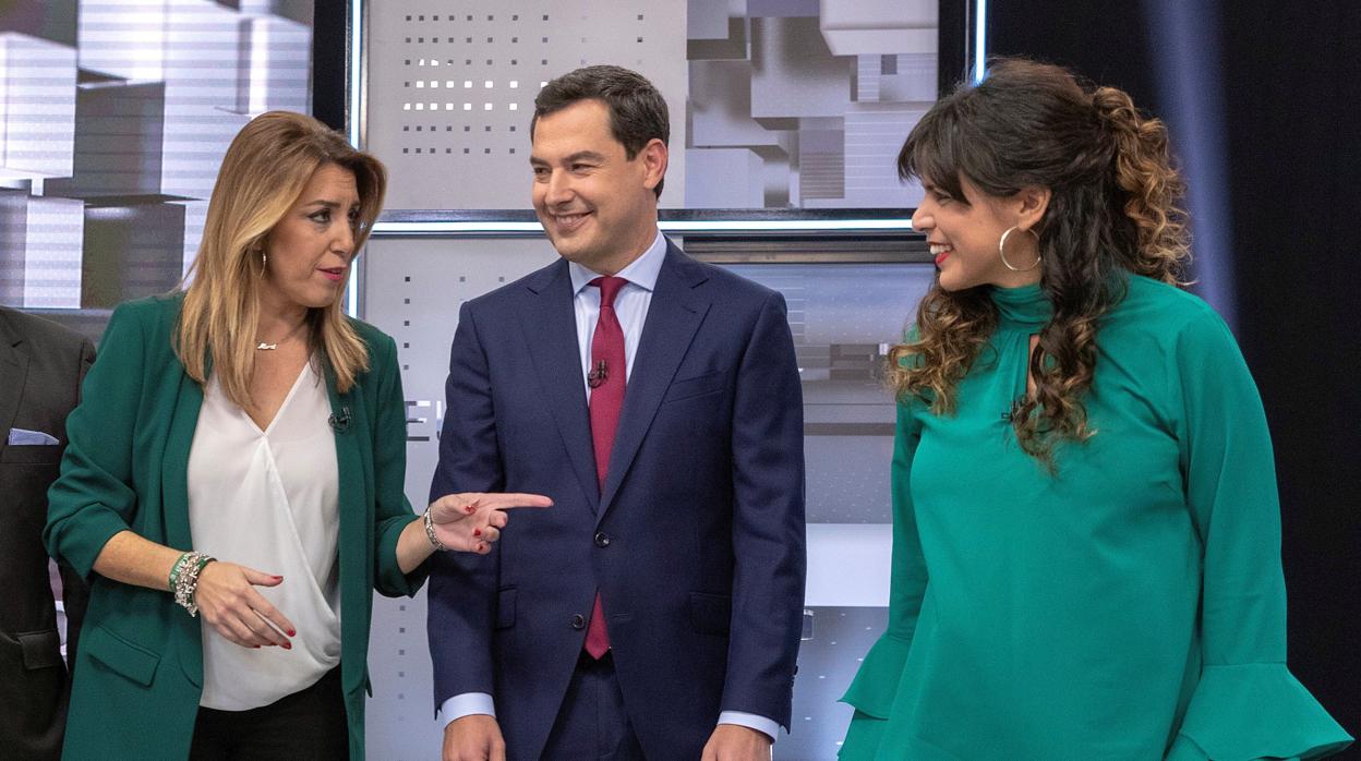 Susana Díaz, Juanma Moreno y Teresa Rodríguez en Canal Sur