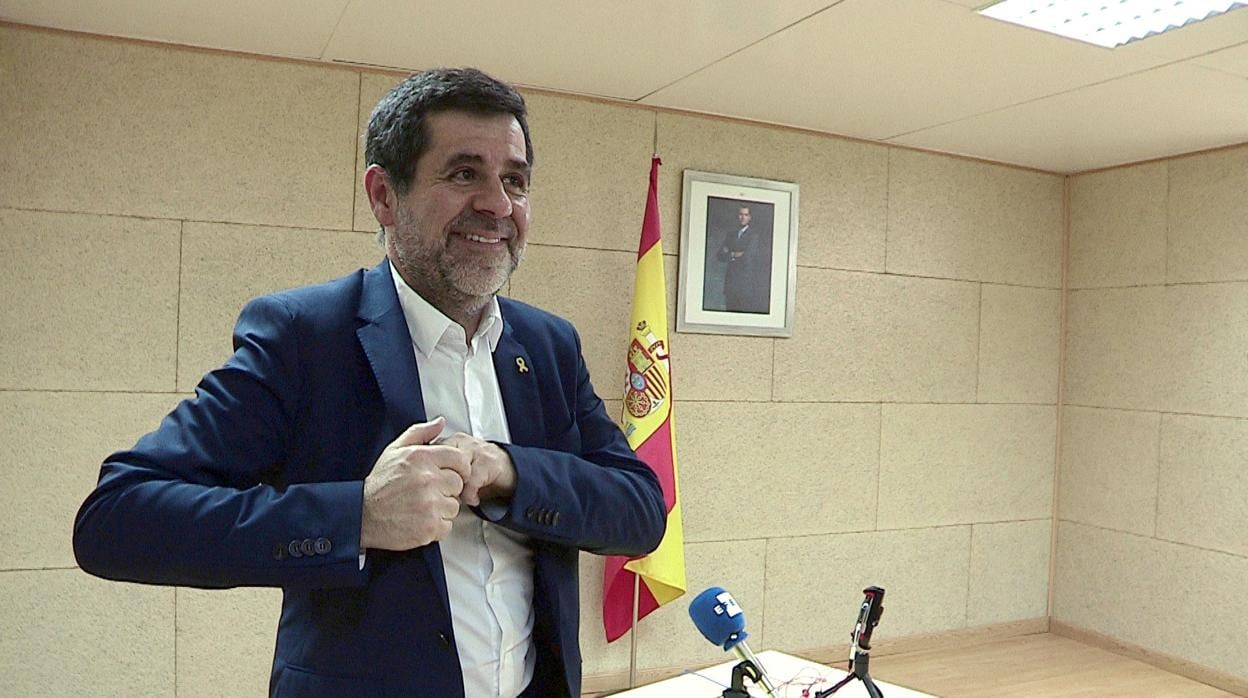 Jordi Sànchez, ayer en la rueda de prensa que ofreció desde la cárcel