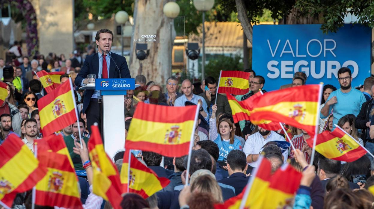 El presidente del PP, Pablo Casado, durante un acto en Murcia