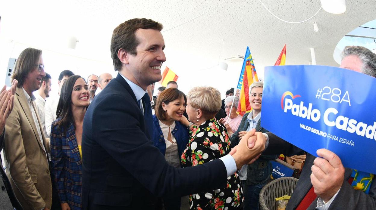 Pablo Casado, en el acto electoral en Valencia, el último día de campaña