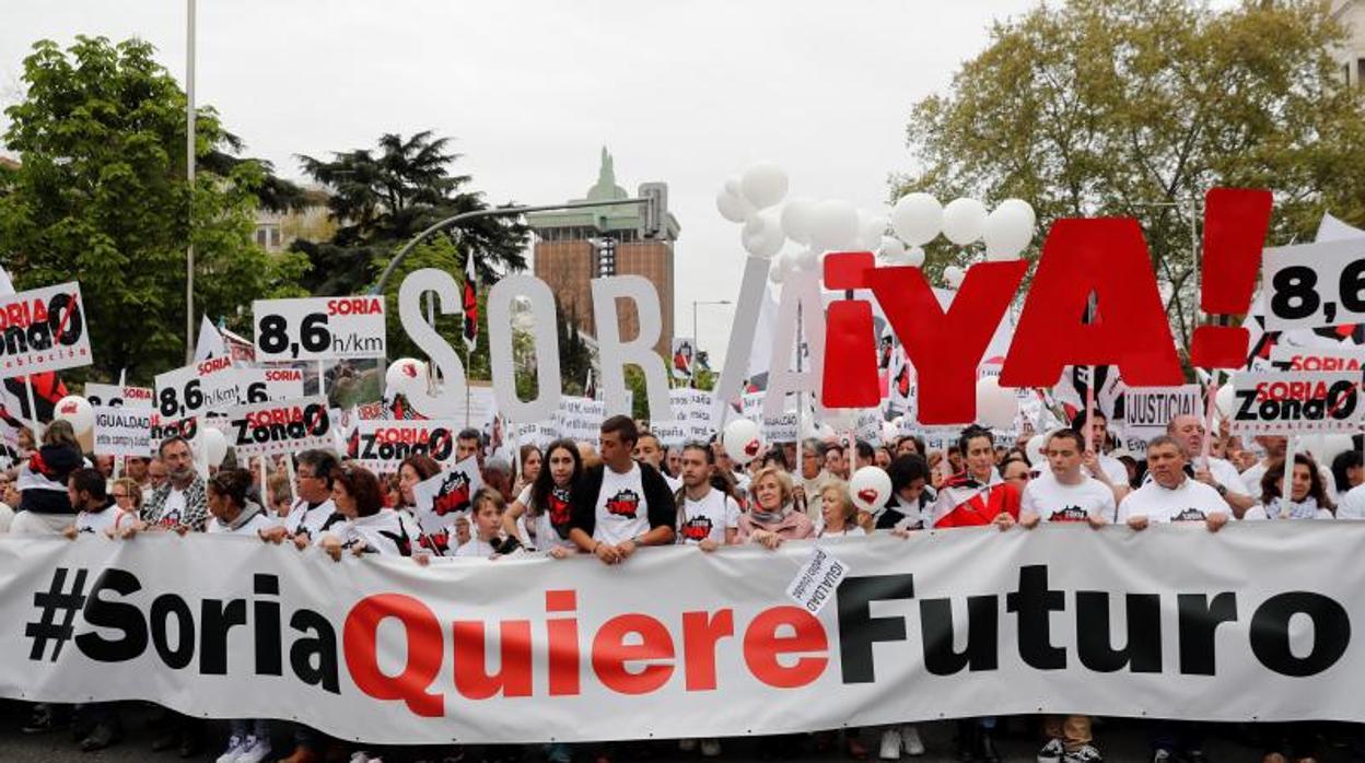 La plataforma Soria ¡Ya! en la manifestación contra la despoblación celebrada en Madrid