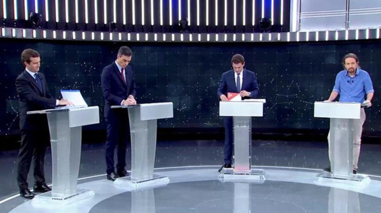 Los aspirantes a la presidencia del Gobierno, sin Abascal, en el anterior debate electoral