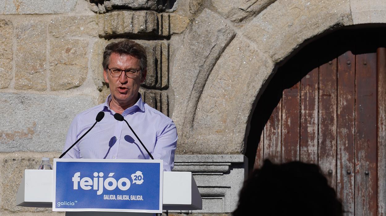 Alberto Núñez Feijóo, en el acto de este miércoles en Poio (Pontevedra)