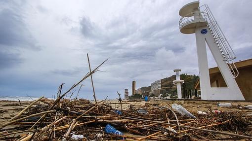 El temporal ha arrastrado basura hasta la playa