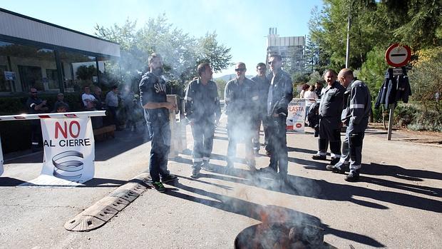 Trabajadores de Elcogas en Puertollano durante las jornadas de protesta