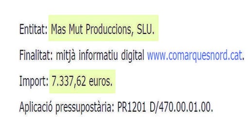 Detallel del DOGC con fecha del 24 de abril de 2015 con la subvención a comarquesnord.cat