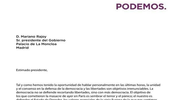 La carta enviada por Pablo Iglesias a Mariano Rajoy