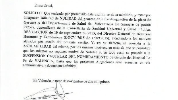 Imagen del escrito de alegaciones presentado el pasado viernes