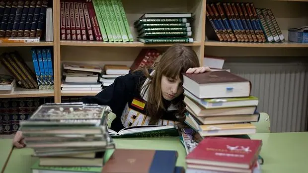 Una alumna de secundaria estudia en la biblioteca de un colegio público