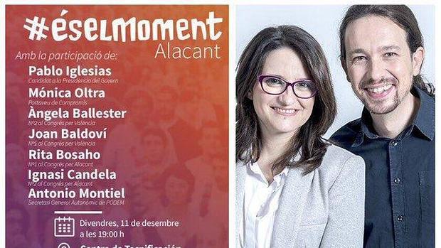 Imagen del cartel del mitin de Compromís-Podemos de este viernes en Alicante